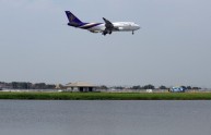 A Thai airlines flight is seen decending