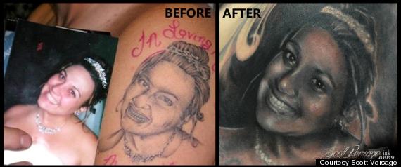 Tatuaggio corretto da Scott Versago, prima e dopo