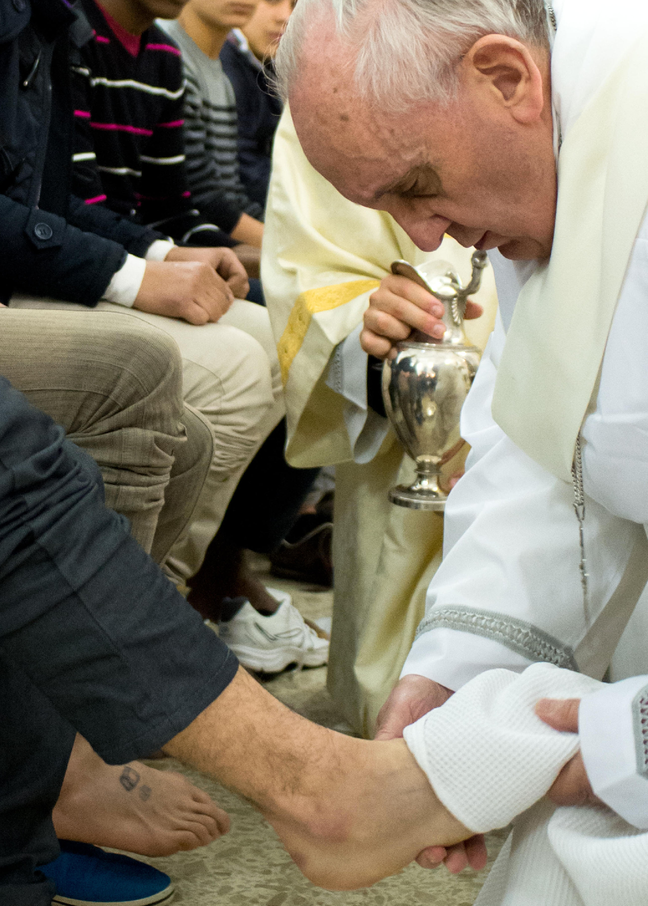 Pope Francis Attends Mass Of The Lord's Supper At The Casal Del Marmo Youth Detention Centre