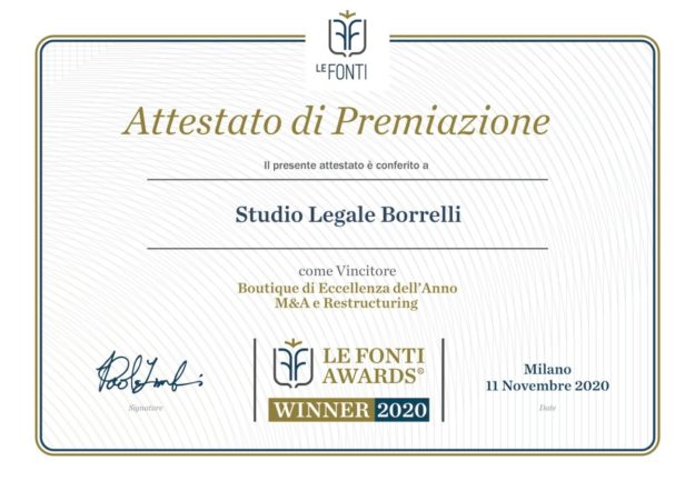 Allo Studio Legale Borrelli il prestigioso premio Le Fonti Awards 2020