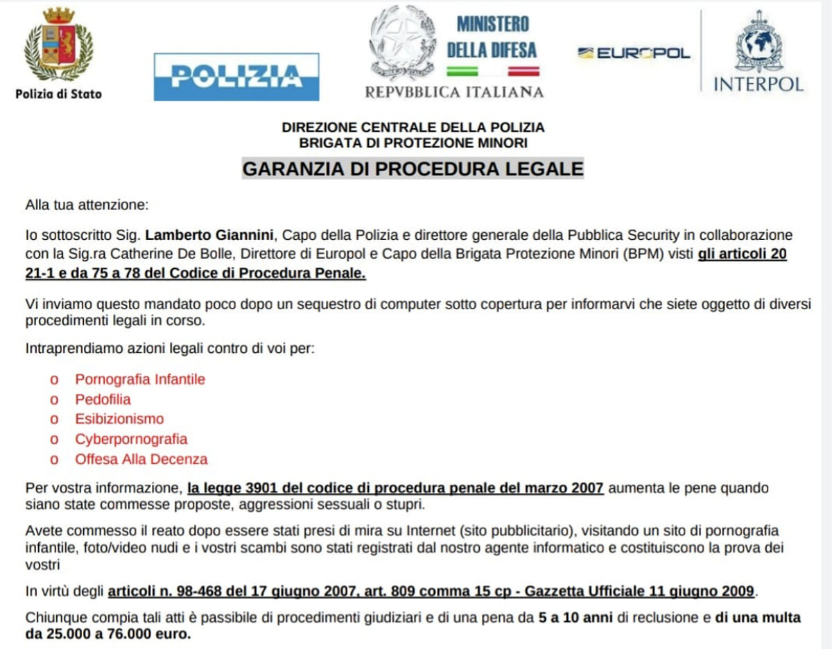 email dalla Polizia Giudiziaria